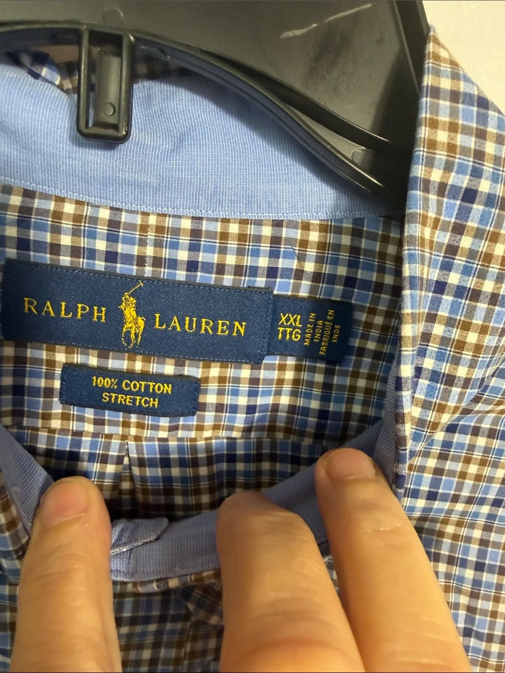 Ralph Lauren 100% Cotton‎ Stretch Plaid Shirt Blue Brown XXL